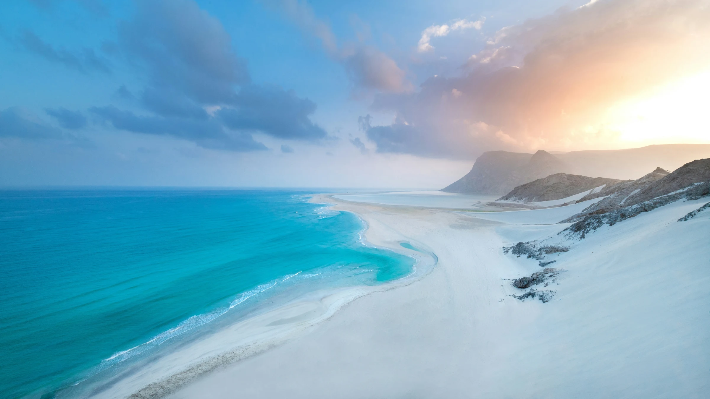 A quiet stretch of coast in evening light